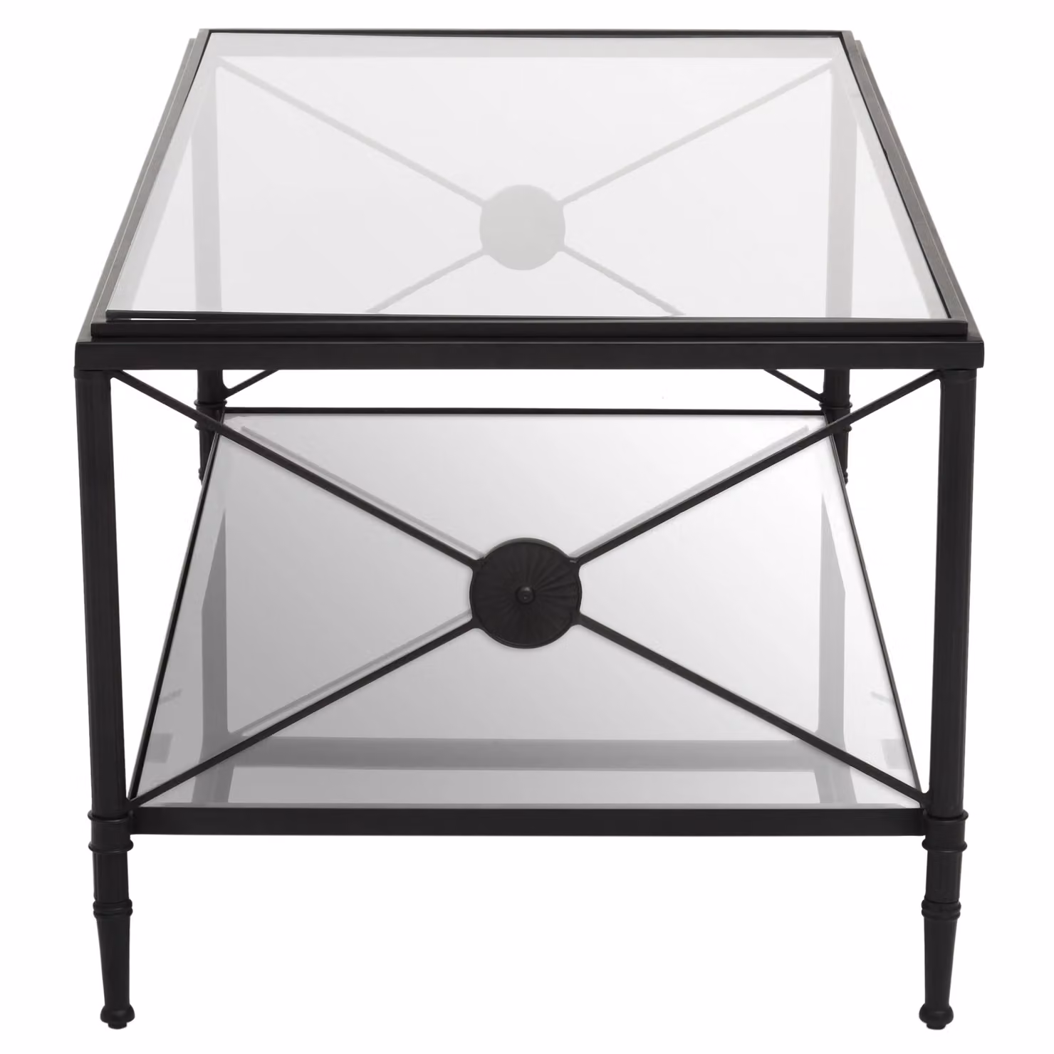 Fifty Five South Orsina Rectangular Coffee Table with Black Metal X-Frame and Dual-Tier Glass Shelves – 2