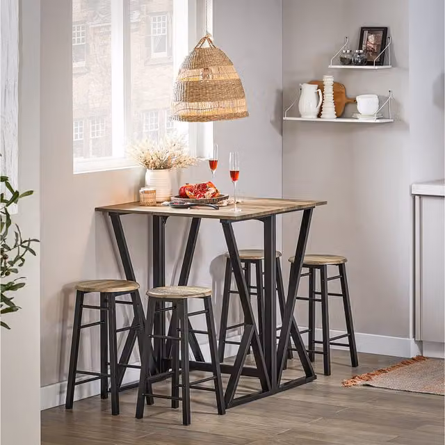 SoBuy Brown Butterfly Leaf Bar Table and 4 Stools Set