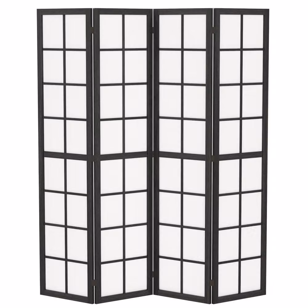 HOMCOM 4 Panel Folding Geometric Room Divider in Black Wood – 2