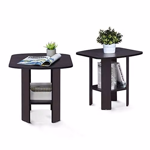 Furinno Simple Design 2-Tier Side Table Set of 2 with Open Shelves, Brown – 1