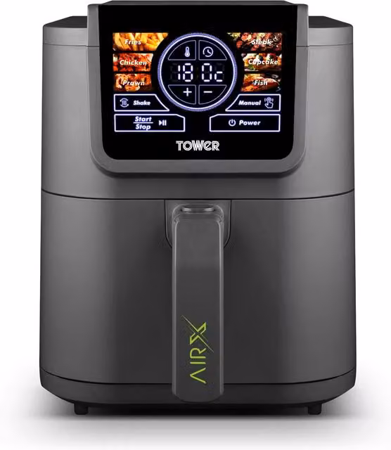 Tower T17166 AIRX 5L Digital Single Basket Air Fryer with A.I. and Vortex Technology, 1500W, Grey
