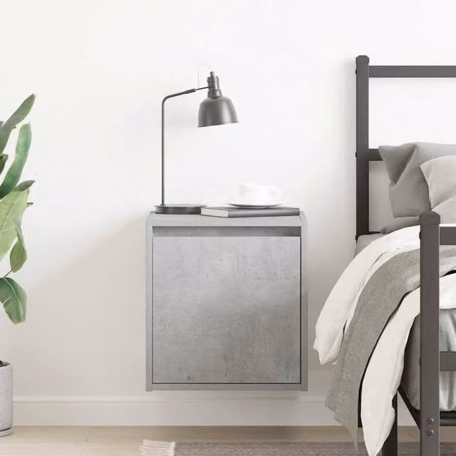 Berkfield Home Wall-Mounted Bedside Cabinet in Concrete Grey, W/D/H: 38 x 34 x 40 cm – 1