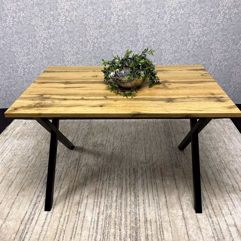 KOSY KOALA Brown Rectangular MDF Dining Table with Black Metal X-Frame Legs, W/D/H: 77 x 77 x 75 cm – 2