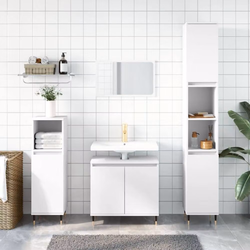 Berkfield Home 3 Piece Modern White Matt Bathroom Cabinet Set with Hinged Doors and Internal Shelves
