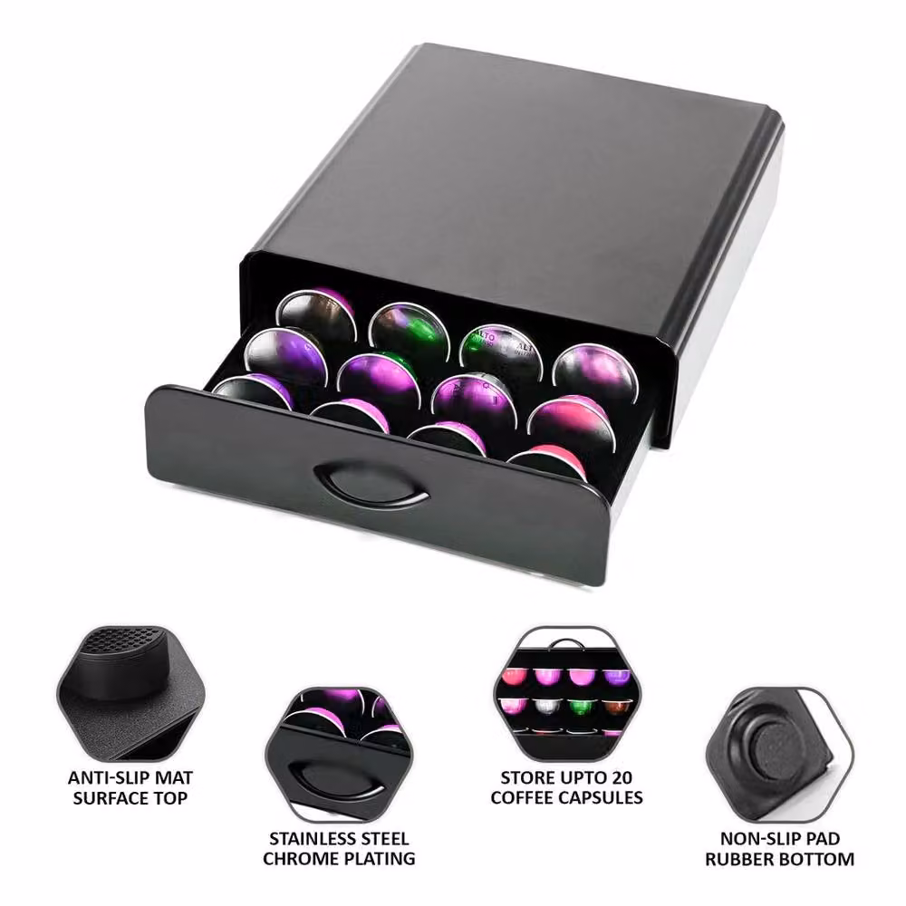 EONLION Rotating Coffee Pod Capsule Drawer Storage in Black, W/D/H: 50 x 50 x 50 cm – 2