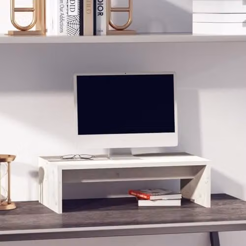 vidaXL Solid Pine Wood Monitor Stand in White – 2