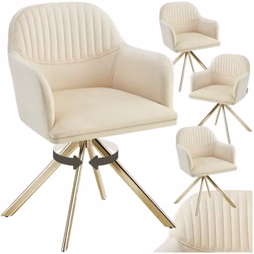 tectake Set of 4 Lona Velvet Swivel Dining Armchairs in Cream and Gold