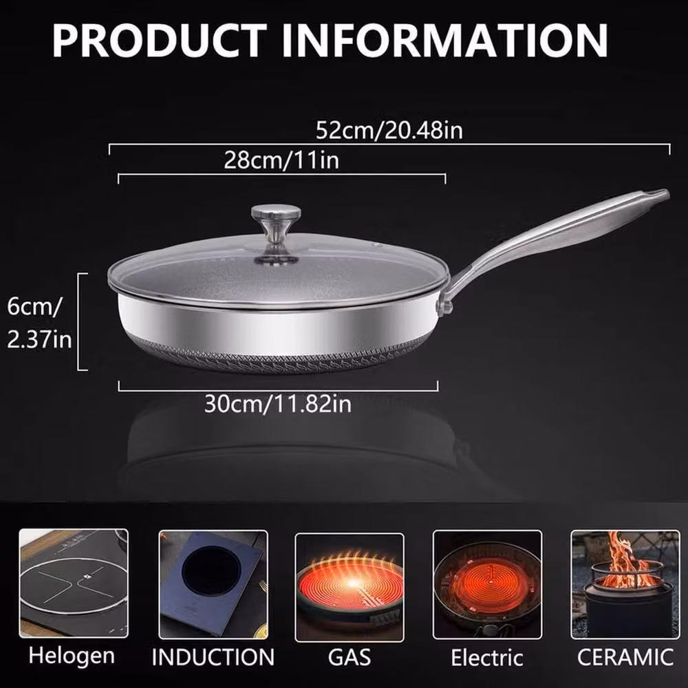 KORVIXA Non Stick Frying Pan with Lid, Silver, Diameter: 30 cm – 2