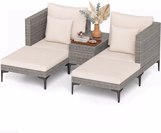 Costway Modern Outdoor PE Rattan Furniture in Beige and White