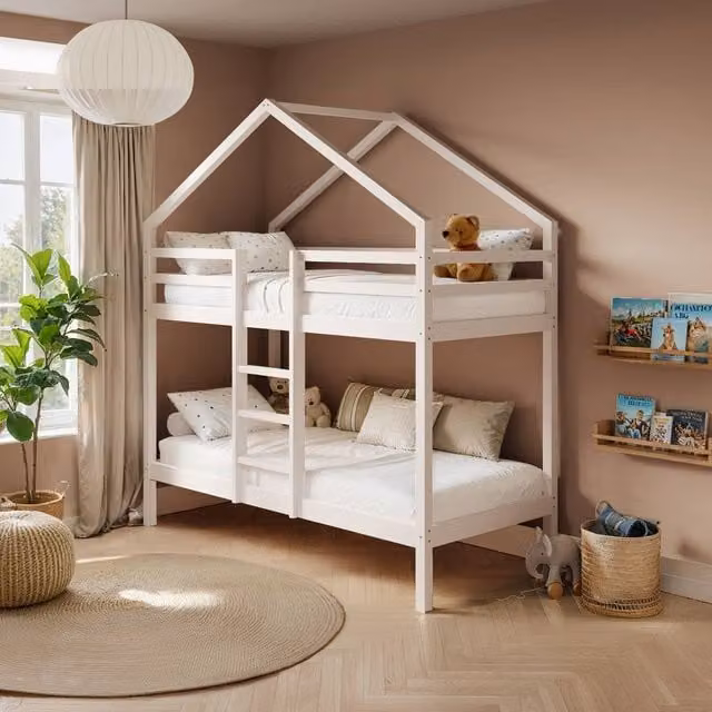Flair Nest House Bunk Bed in White, Solid Wood, EU Single Size (90 x 200 cm) – 1