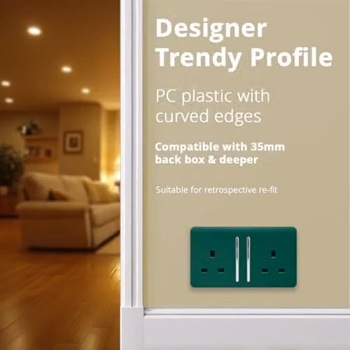 Trendi Switch 2 Gang 13 Amp Switched Tactile Plug Socket in Dark Green – 6