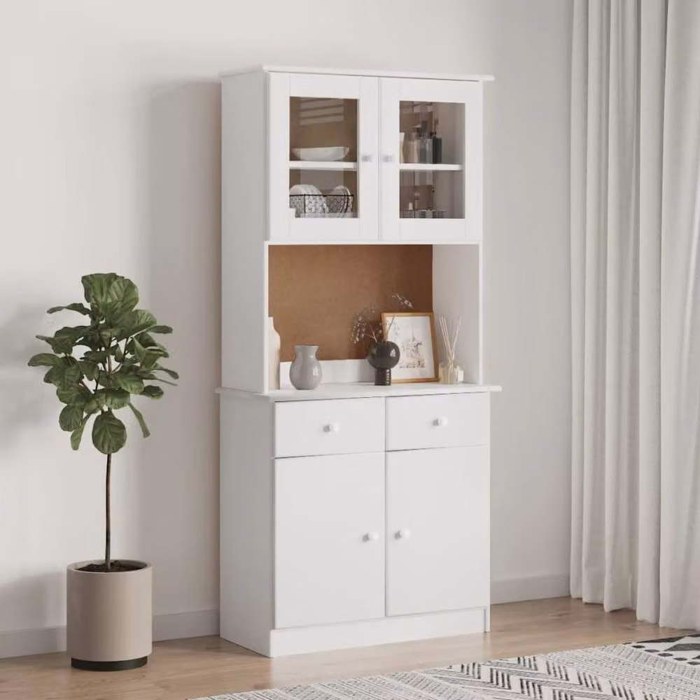 Berkfield Home ALTA White Highboard in Solid Pine with Glass Doors, W/D/H: 77 x 35 x 165 cm – 2
