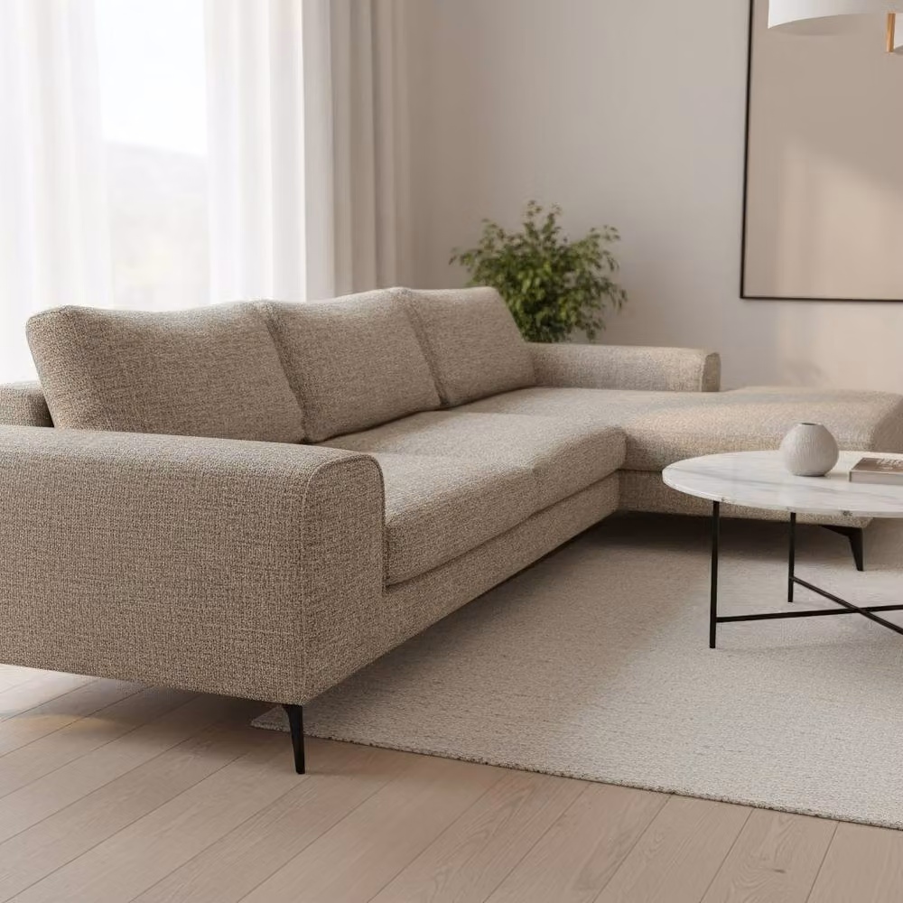 Abakus Direct Venice Chenille L-Shaped Corner Sofa in Beige, Right Hand Facing – 2