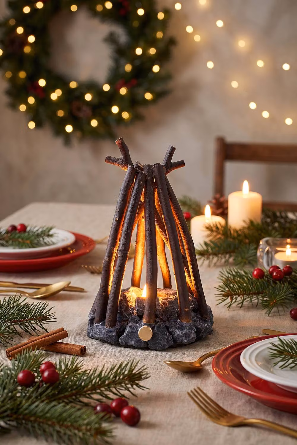 Living and Home Rechargeable LED Campfire Night Light with Three Modes in Brown – 2