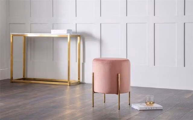 Ashfield Dusky Pink Velvet Stool with Gold Metal Frame – 1