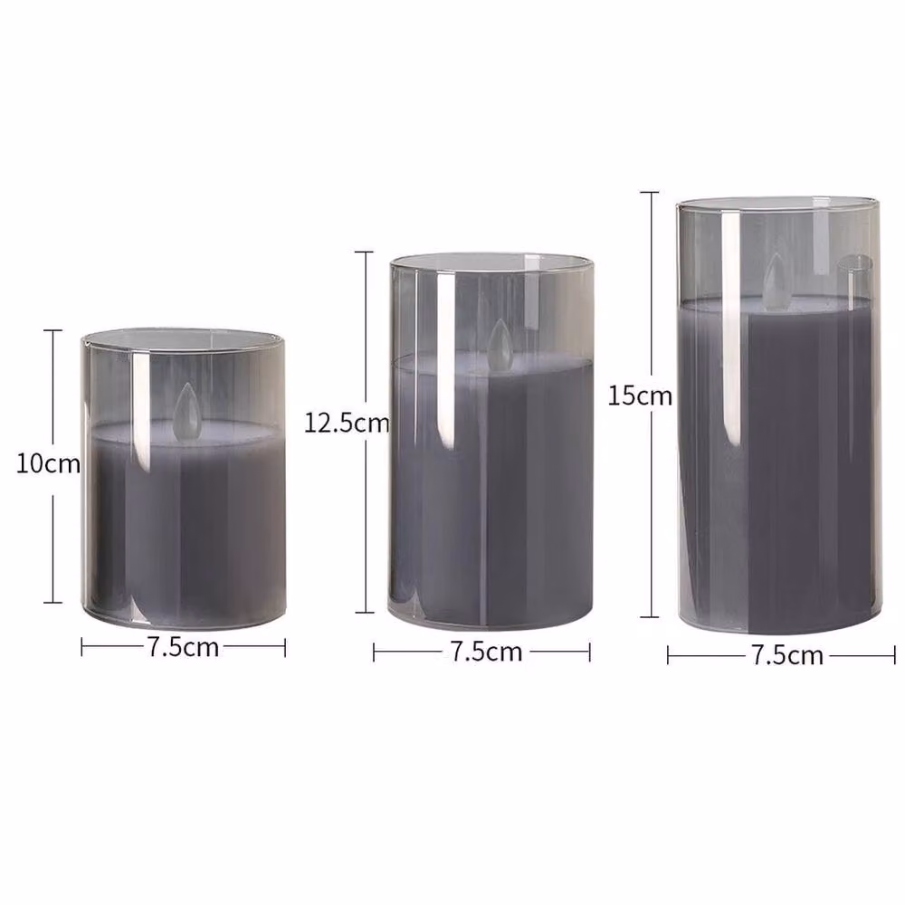 PAWNORA Set of 3 Grey Flameless LED Pillar Candles with Flicker Effect – 2