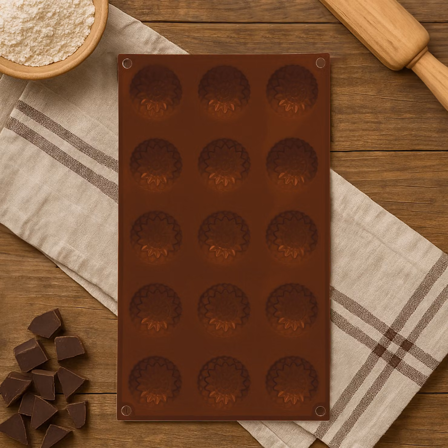 Orsina 15 Sunflower Brown Chocolate Mould, Flexible Non-Stick Silicone Tray – 4