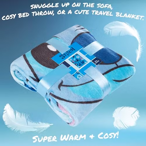 Disney Stitch Blue Fluffy Fleece Blanket, W: 150 cm, D: 130 cm – 4