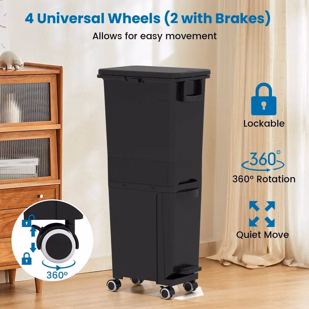 VOGREX Multi Kitchen Bin with Pedal and Tilt Bottom in Black – 4