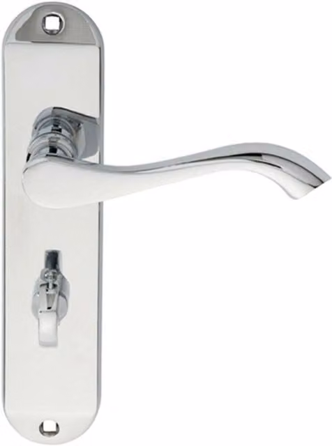 Loops Pair of Curved Lever Bathroom Handles with Chamfered Backplate, Polished Chrome, W: 180 mm, H: 40 mm