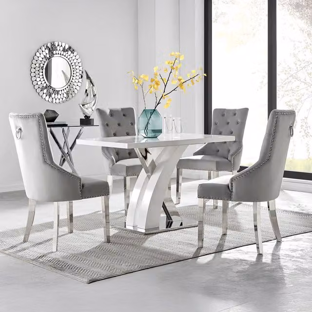 FurnitureboxUK Atlanta 4 Dining Table and 4 Belgravia Dining Chairs Set in Grey and White