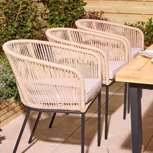 Rowlinsons Oslo 6 Seat Acacia Wood Dining Set in Brown and Grey with Powder Coated Steel, W: 210 cm – 4