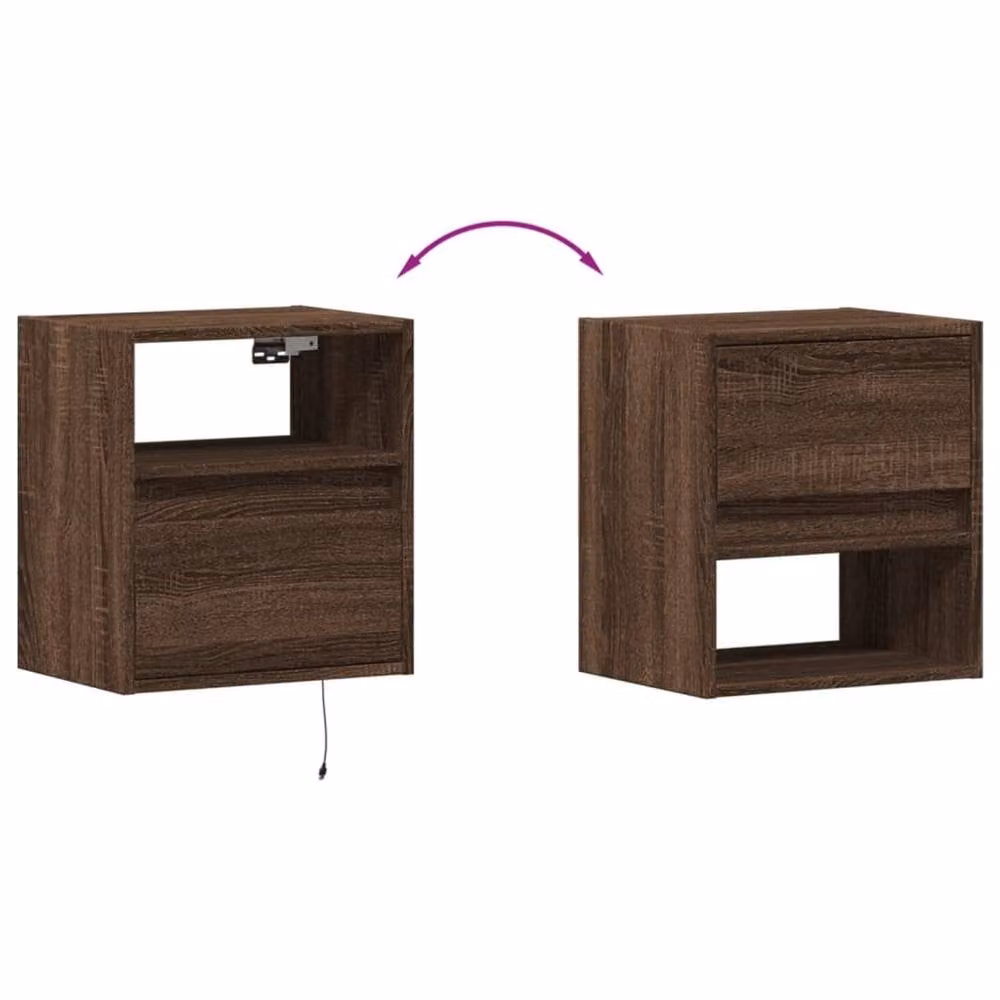 Berkfield Home Modern TV Wall Cabinet with LED Lights in Brown Oak, W: 41 cm, D: 31 cm, H: 45 cm – 6