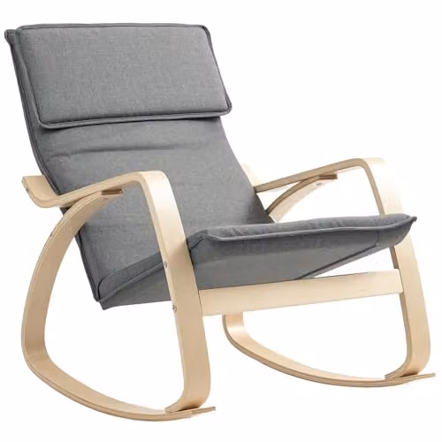 HOMCOM Modern Grey Fabric Rocking Chair with High Back and Armrests – 1