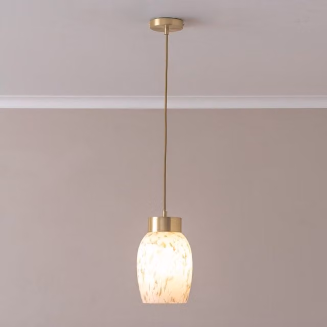 ValueLights India White Confetti Glass Dome Pendant Light with Gold Cap – 1