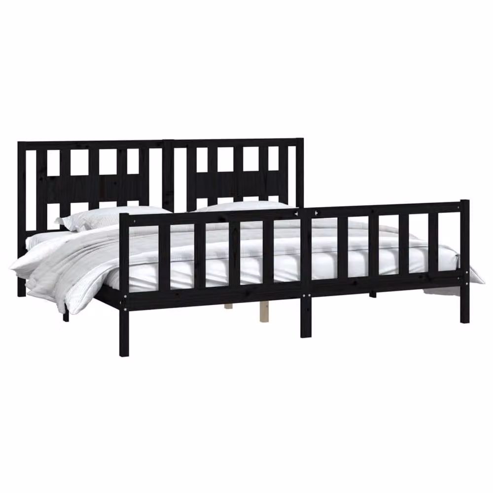Berkfield Home Black Solid Wood Pine Bed Frame with Headboard 200 x 200 cm – 3