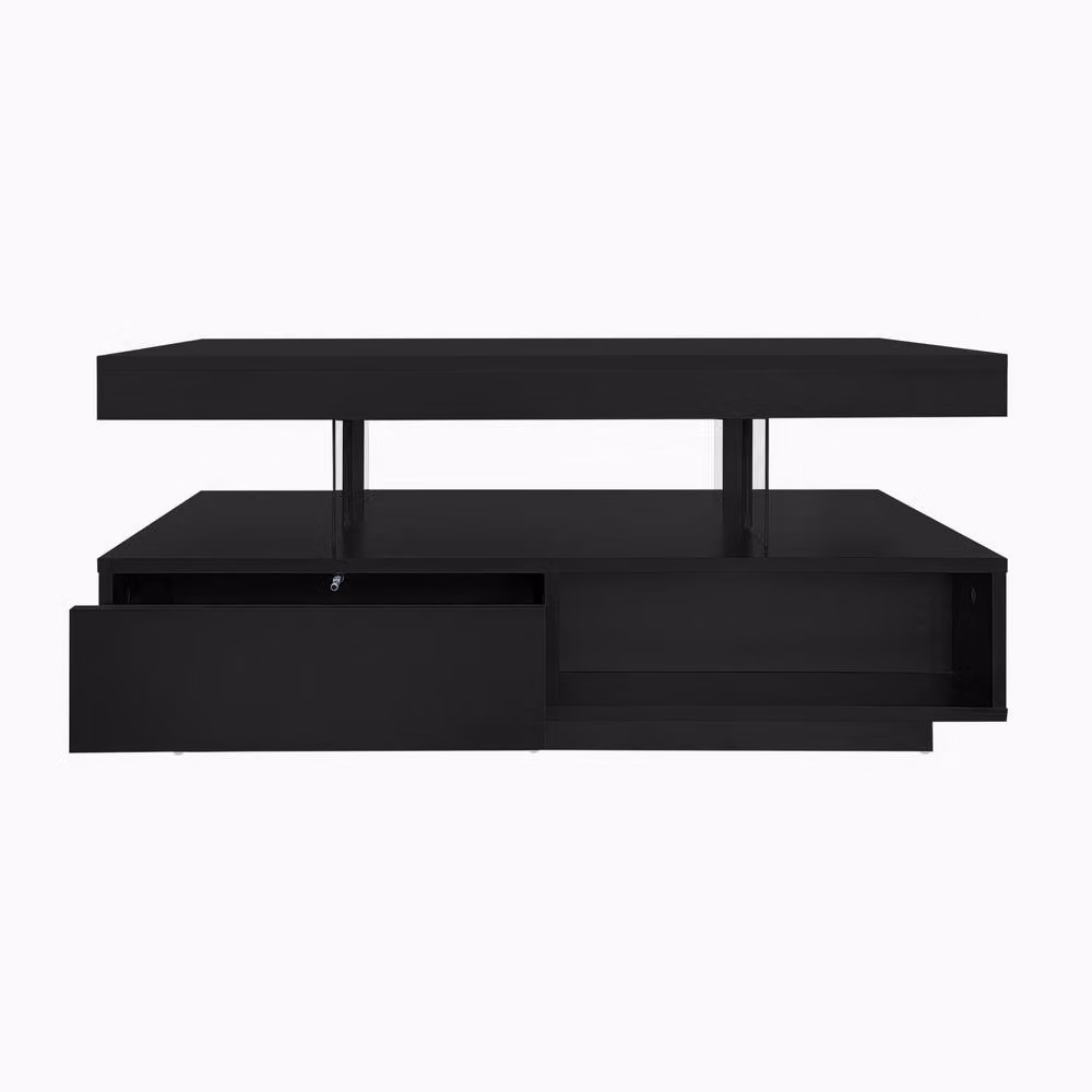 STILVORA Modern Rectangular Coffee Table with Glass Top and Glossy Black Finish – 7