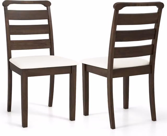 Costway Set of 2 Modern Brown Fabric and Wood Dining Chairs