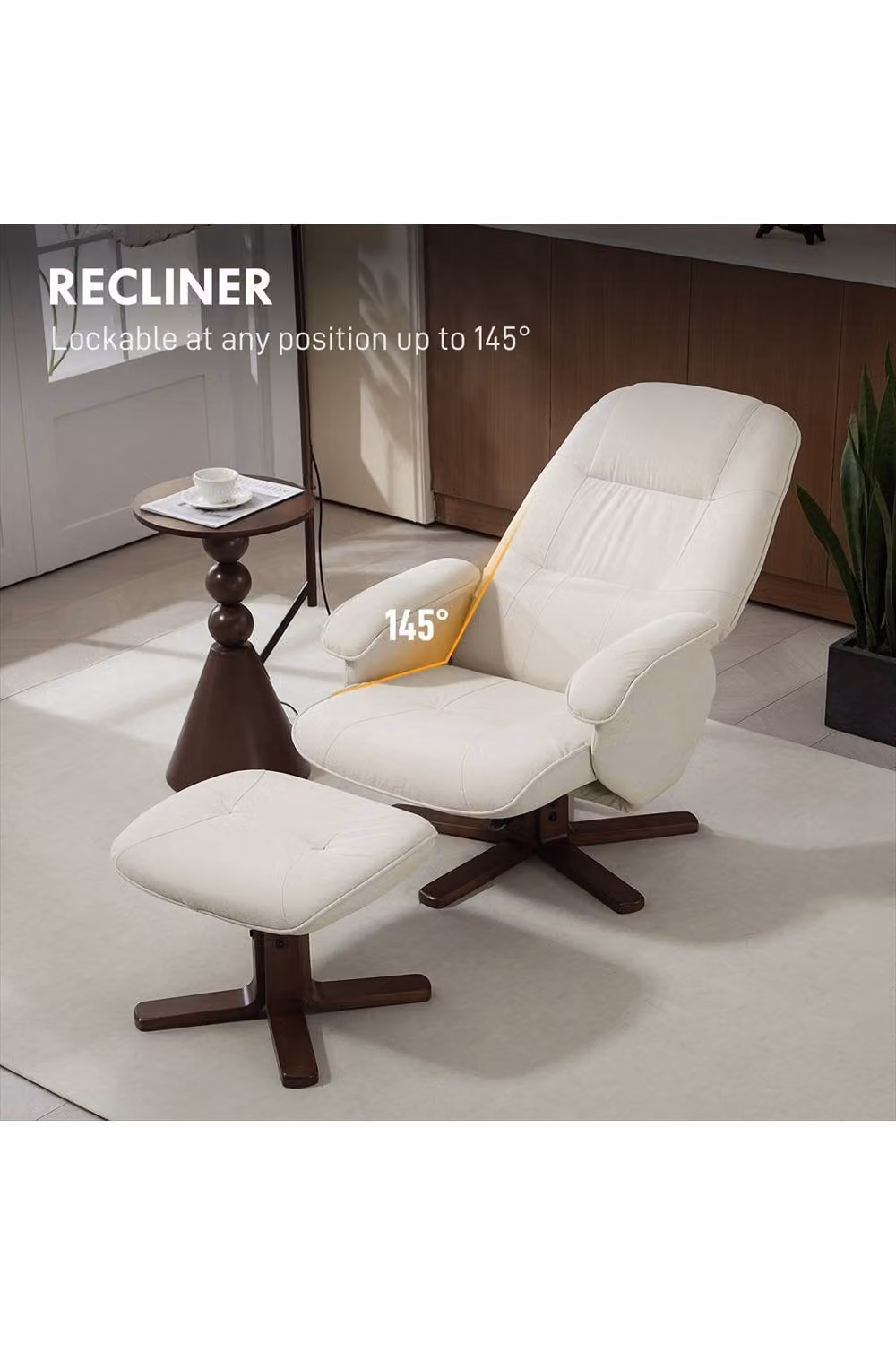 ERGOVEXA Beige Linen Swivel Recliner Chair with Matching Ottoman – 2