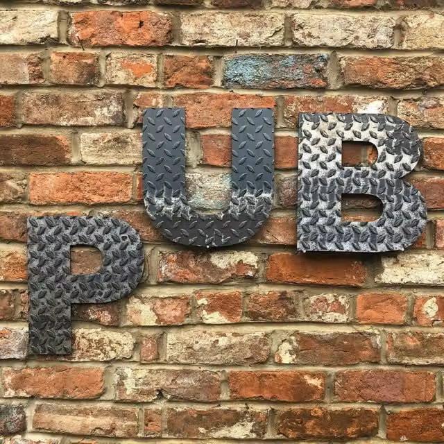 RW Norfolk Industrial Metal Wall Plaque with Distressed Grey Typography Letters