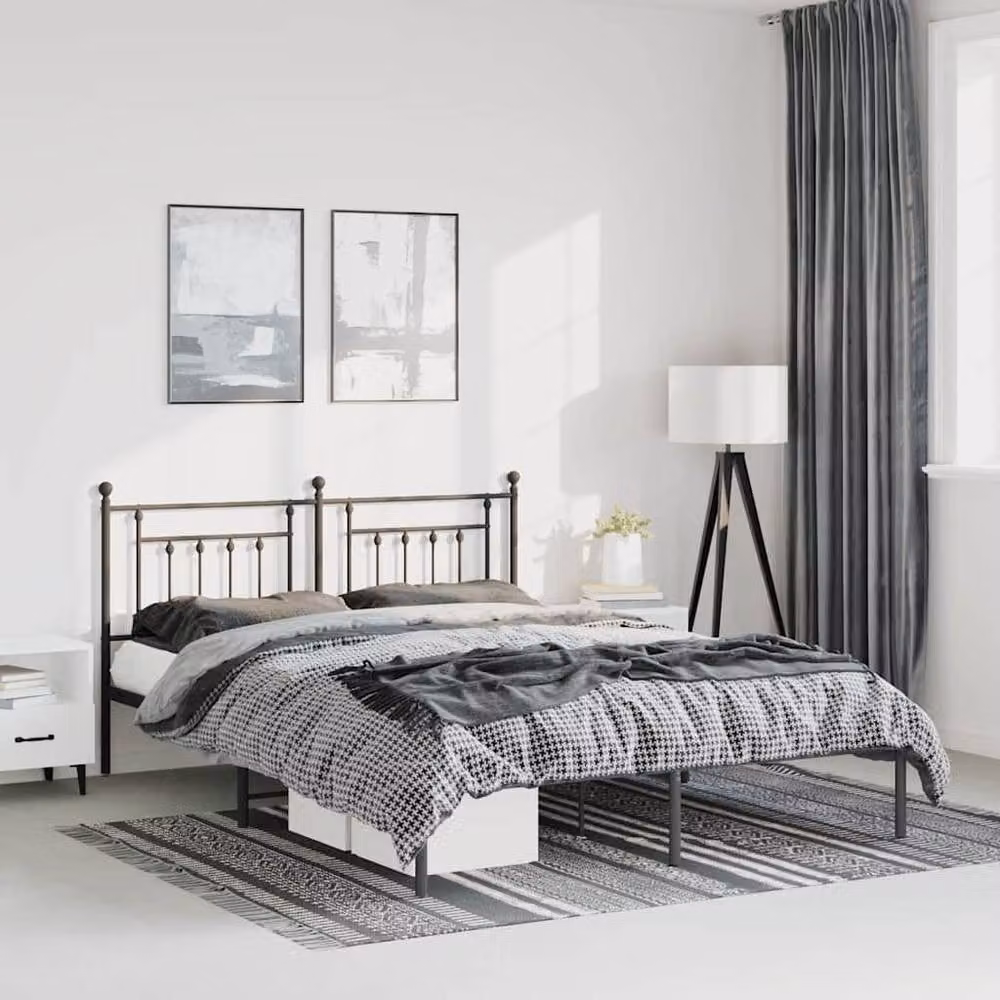 Berkfield Home Metal Bed Frame with Headboard in Black, W: 135 cm, L: 190 cm – 2