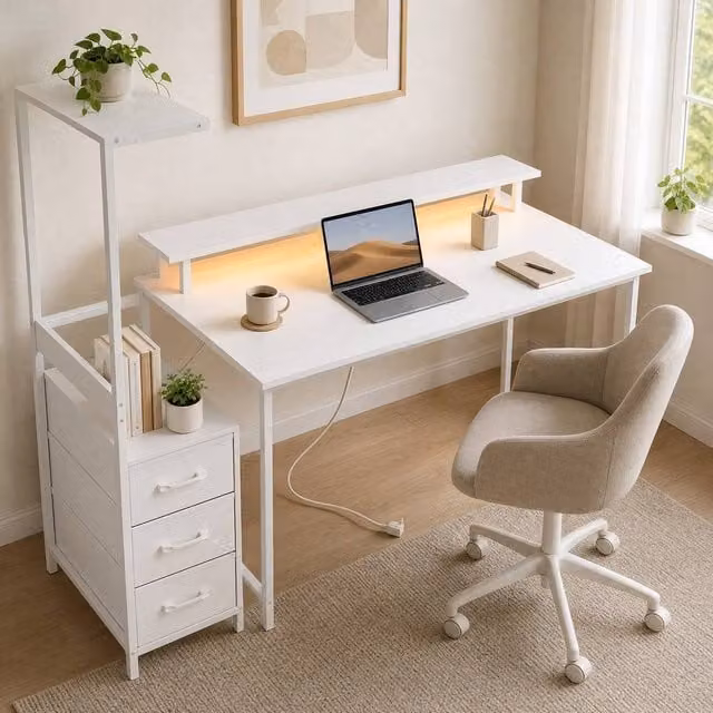 STILVORA White Gaming Desk with Wood and Metal Construction – 1