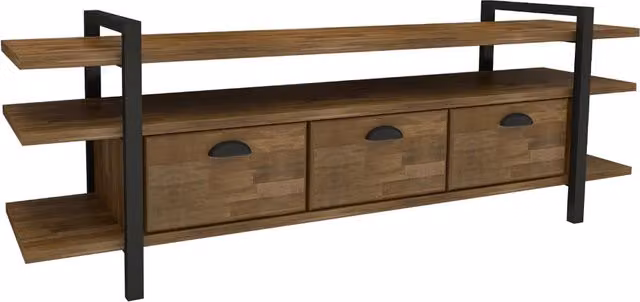 Destina Home Miles Industrial TV Stand and Media Console in Brown Solid Pine Wood and Metal
