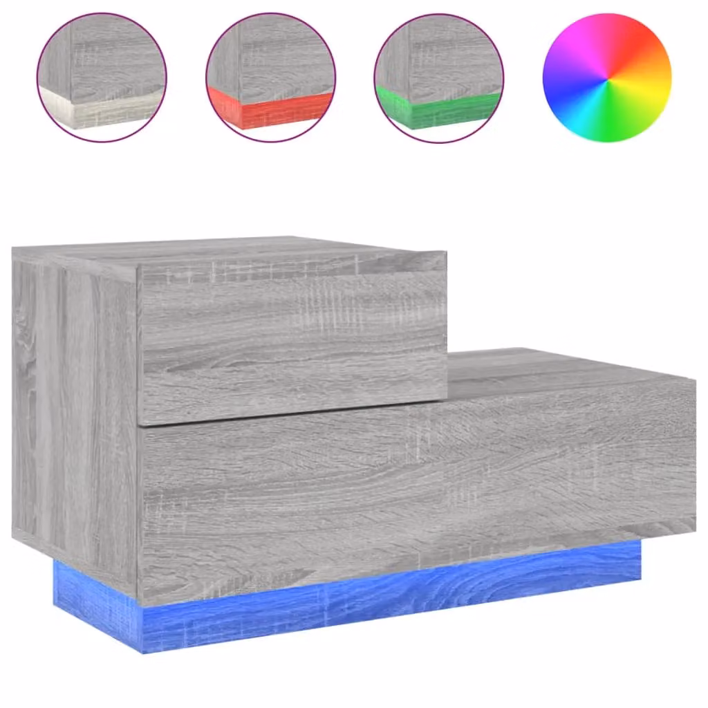 Berkfield Home Bedside Cabinet with Integrated LED Lights in Grey Sonoma, W: 70 cm, D: 36 cm, H: 40.5 cm – 2