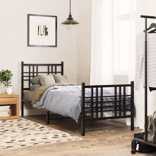 Berkfield Home Metal Bed Frame with Footboard, Black, W/D/H: 80 x 200 cm