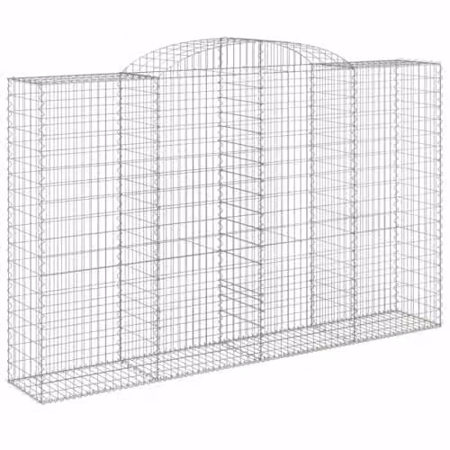 vidaXL Arched Gabion Baskets, 15 Pieces, Silver Galvanised Steel, W: 300 cm, D: 50 cm, H: 180/200 cm – 1