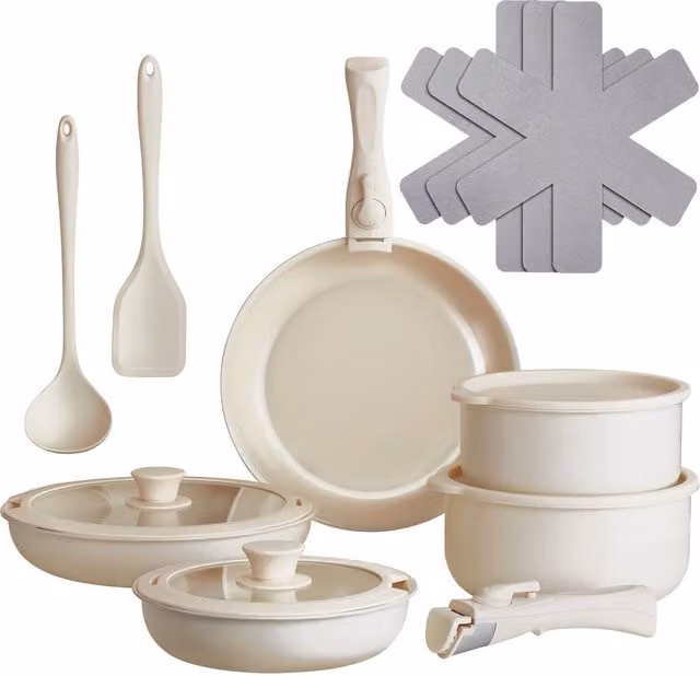 tectake Genoa Pot and Pan Set in White with Ceramic Coating