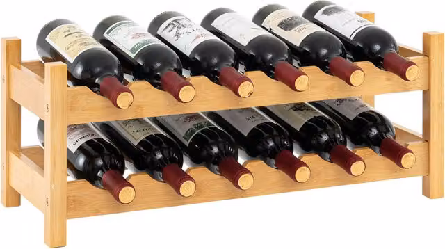 COSTWAY 2-Tier Bamboo Wine Storage Organiser in Brown