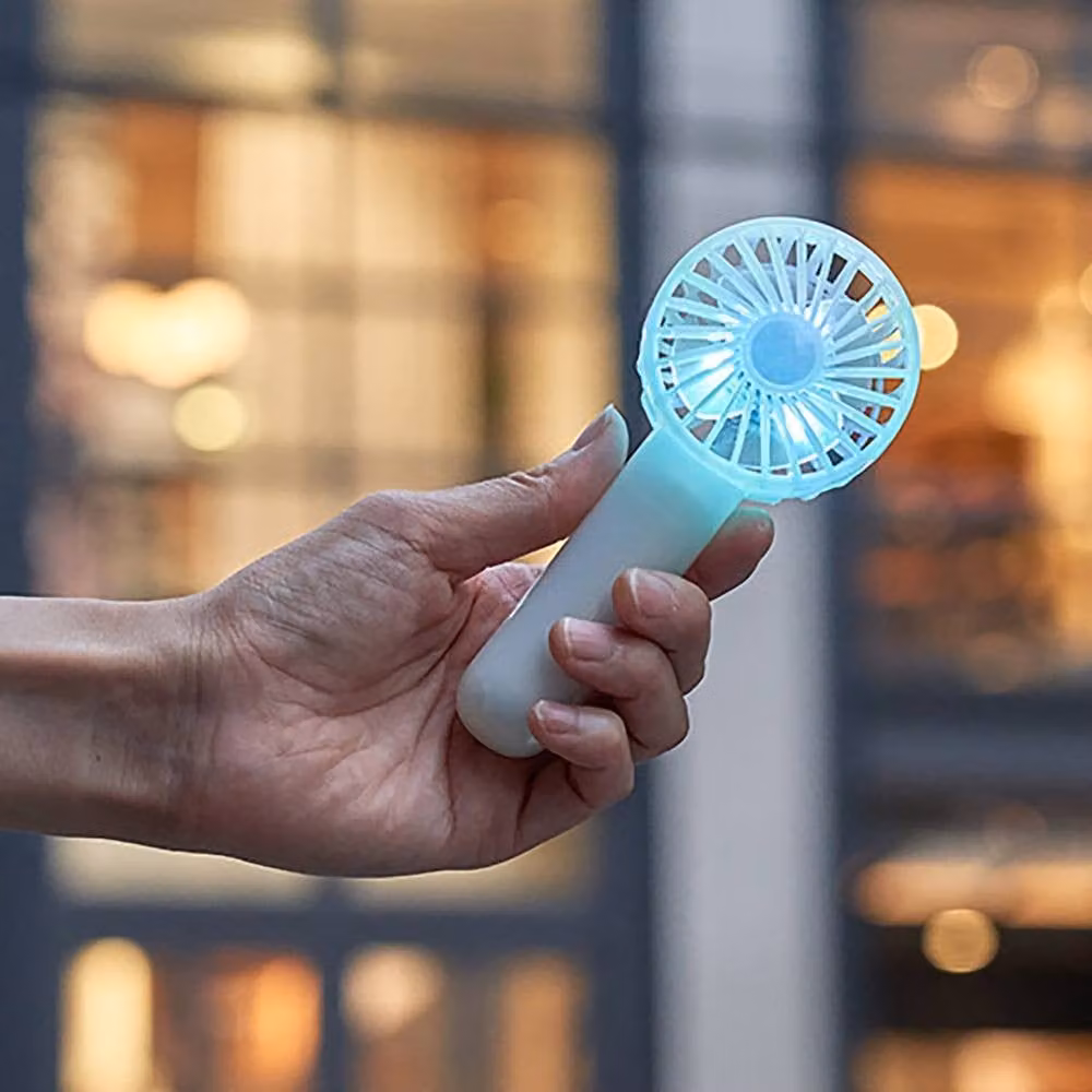 Life on Products Pearl Shell Portable LED Handheld Fan with 7-Colour Lights in Light Blue – 3