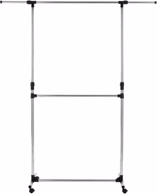 VOGREX 2 Tier Metal Clothes Rail in Silver Glossy Finish – 1