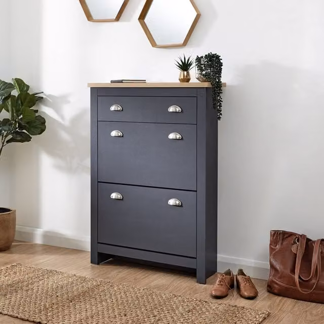GFW Lancaster 2 Door 1 Drawer Shoe Cabinet in Blue