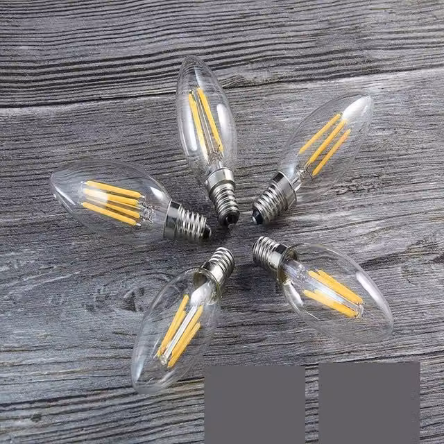 VOGREX 5 Pack Dimmable LED Filament Candle Bulbs, Warm White, E14, Transparent