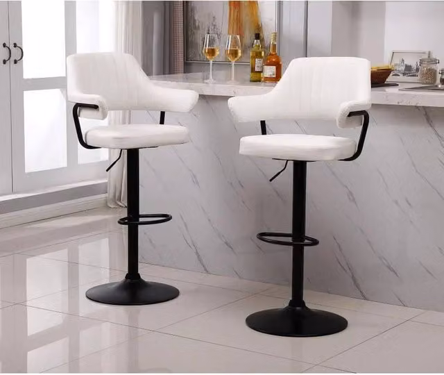 EONLION Set of 2 White Synthetic Leather Bar Stools with Armrests and Metal Base, Height: 100 cm – 1