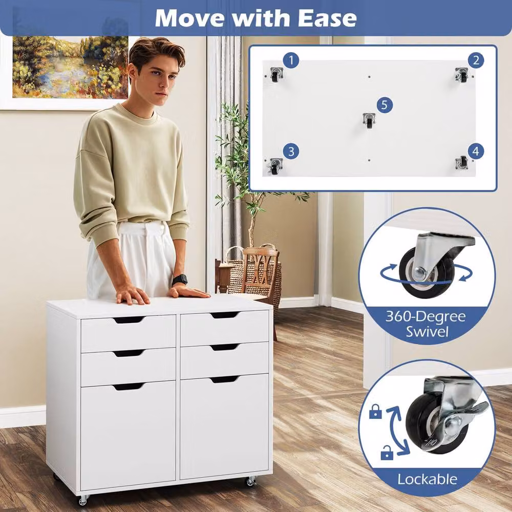 Costway 4 Drawer Mobile Storage Chest with Castors, White – 3