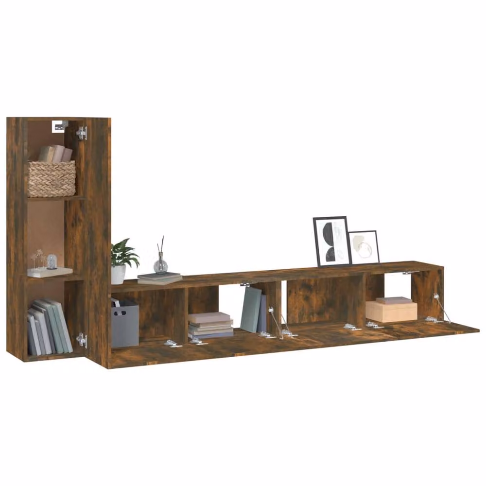 Berkfield Home Classic 3 Piece TV Cabinet Set in Smoked Oak and Brown Engineered Wood – 2