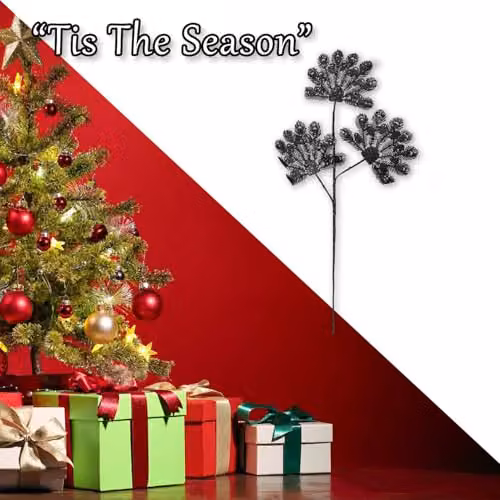 VFM e-Store Christmas Long Stem with Glitter Decoration, Black, H 60 cm x W 22 cm – 5